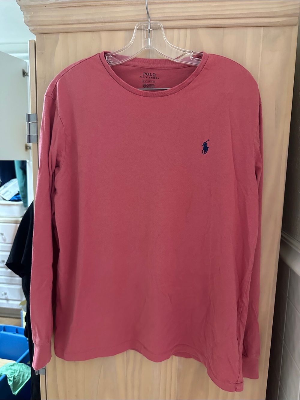 Polo by Ralph Lauren Long-Sleeve Crewneck Tee - Rose Pink with Navy Logo
